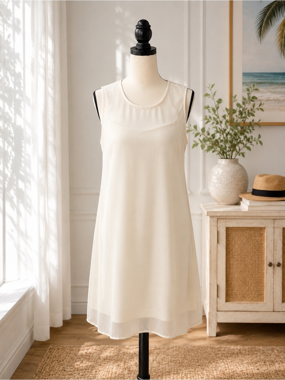 Sleeveless Cream Shift Dress